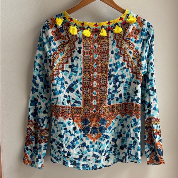 Rococo Sand Blue Mosiac Print Embroidered Blouse - Picture 4 of 6